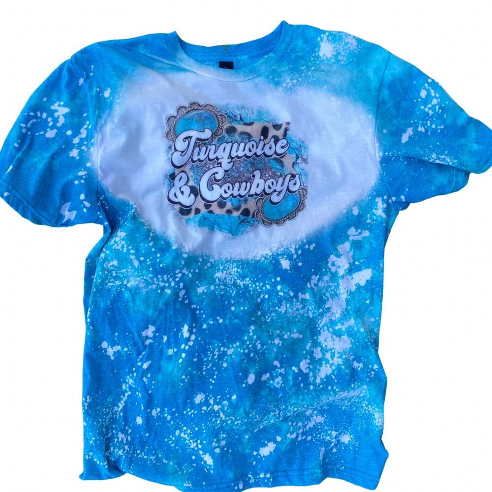 Turquoise n Cowboys Western Turquoise Bleached Tshirt